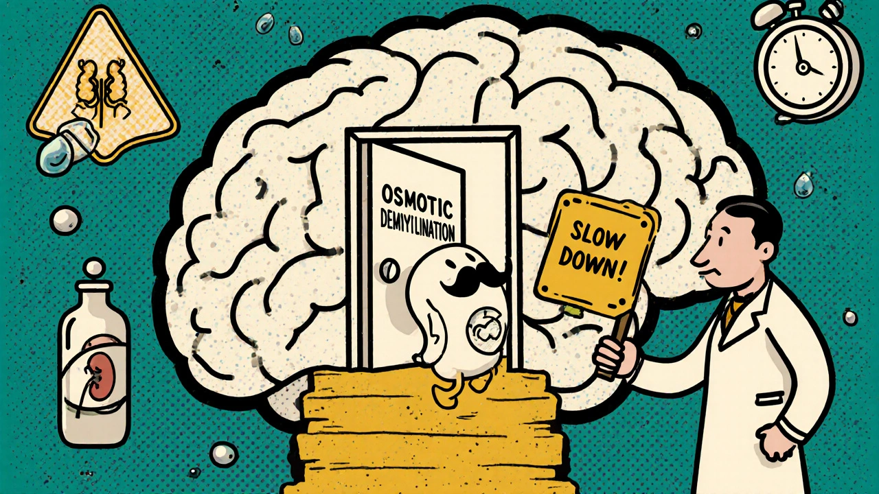 Brain door opening as sodium ion rushes in too fast, doctor tries to stop it.
