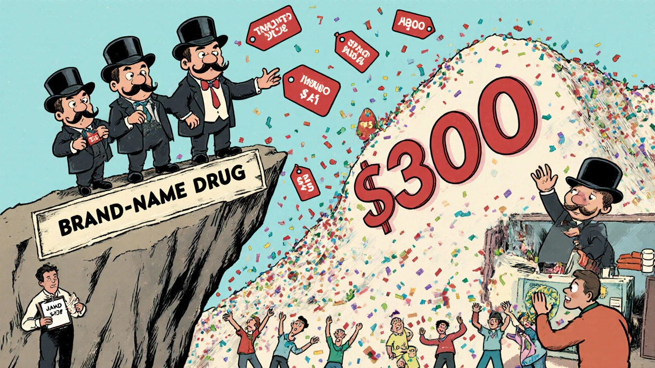 Three generic drug companies throwing price tags off a cliff, causing a collapse of brand-name drug costs.