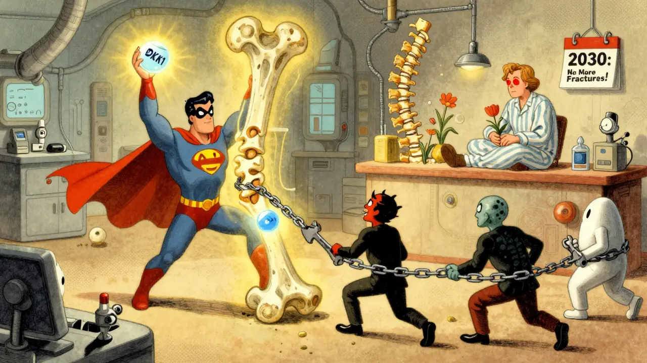 Superhero molecule rebuilds bone, villains chained, patient gardens on healed spine in 2030.