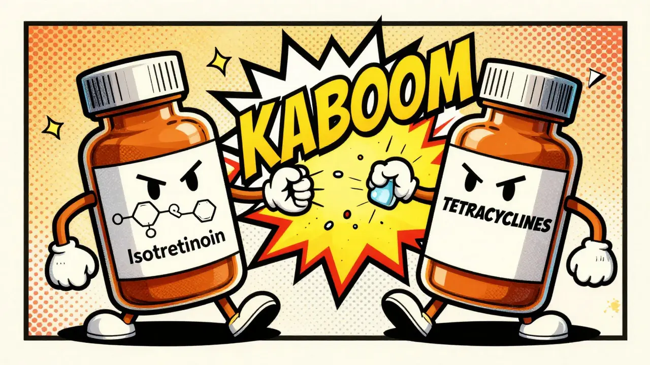 Vintage cartoon illustration of two medicine bottles colliding in a comic explosion