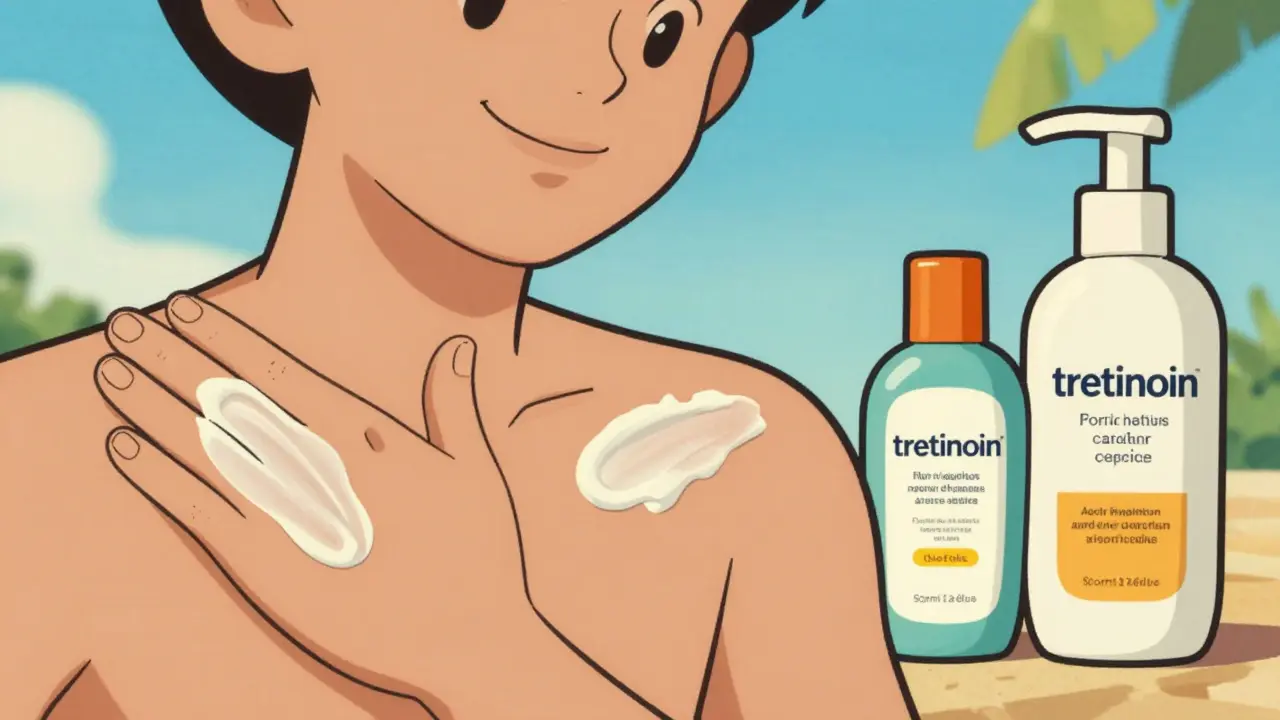 Vintage cartoon person applying sunscreen and moisturizer for skin barrier repair
